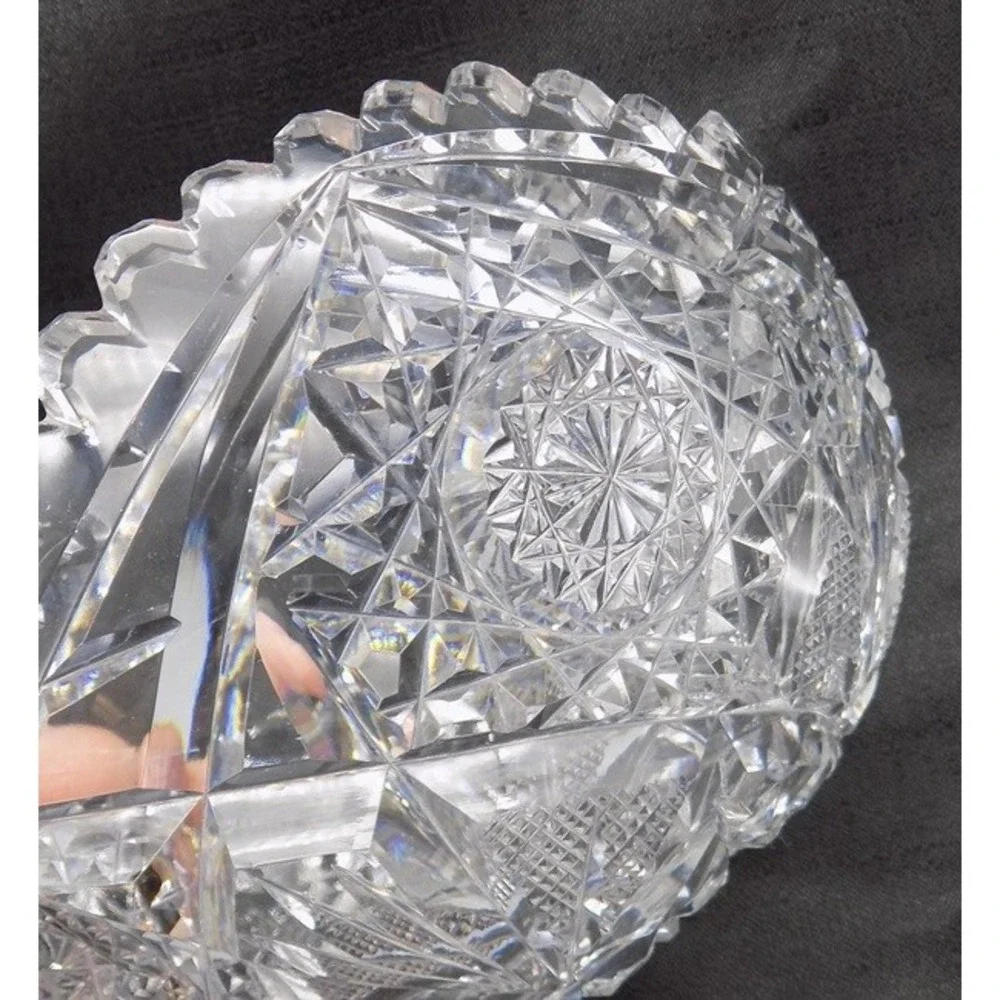American Brilliant Period Fruit Bowl ABP Lead Crystal Vintage Saw Tooth Scallop